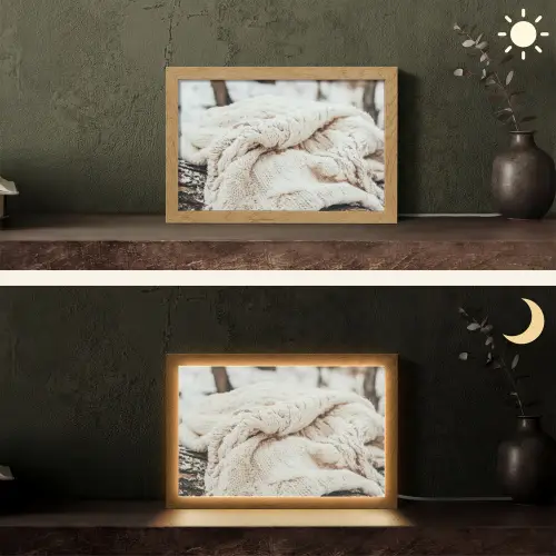 Deken - Wit - Boomstronk - Winter - Sneeuw Light Box met kabel (Tafellamp) klein -sfeer3