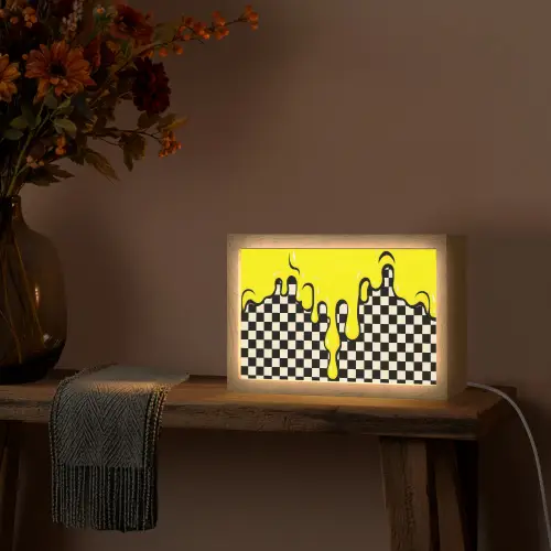 Geblokt - Grafisch - Vloeistof - Geel Light Box met kabel (Tafellamp) klein -sfeer4