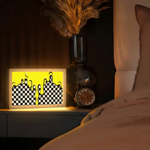 Geblokt - Grafisch - Vloeistof - Geel Light Box met kabel (Tafellamp) klein -sfeer1