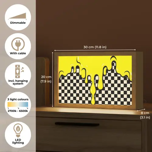 Geblokt - Grafisch - Vloeistof - Geel Light Box met kabel (Tafellamp) klein -USP_EN