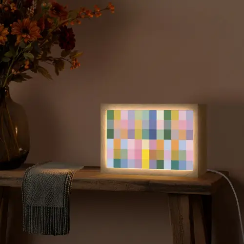 Blokken - Vierkant - Patroon - Gekleurd Light Box met kabel (Tafellamp) klein -sfeer4