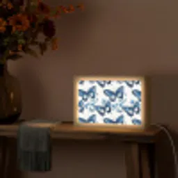 Blauw - Vlinders - Bloemen - Wit Light Box met kabel (Tafellamp) klein 924 -sfeer4