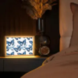 Blauw - Vlinders - Bloemen - Wit Light Box met kabel (Tafellamp) klein 924 -sfeer1