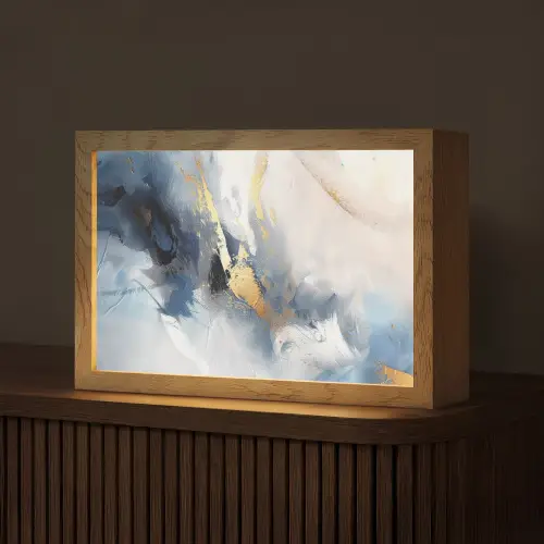 Blauw - Modern - Marmer - Abstract - Goud Light Box met kabel (Tafellamp) klein -z3d_website
