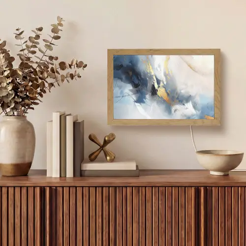 Blauw - Modern - Marmer - Abstract - Goud Light Box met kabel (Tafellamp) klein -sfeer2