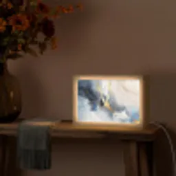 Blauw - Modern - Marmer - Abstract - Goud Light Box met kabel (Tafellamp) klein -sfeer4