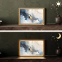 Blauw - Modern - Marmer - Abstract - Goud Light Box met kabel (Tafellamp) klein -sfeer3