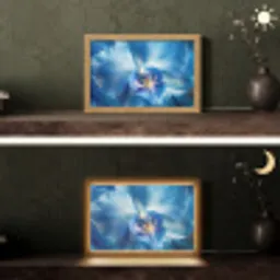 Blauw - Orchidee - Elegeant Light Box met kabel (Tafellamp) klein -sfeer3