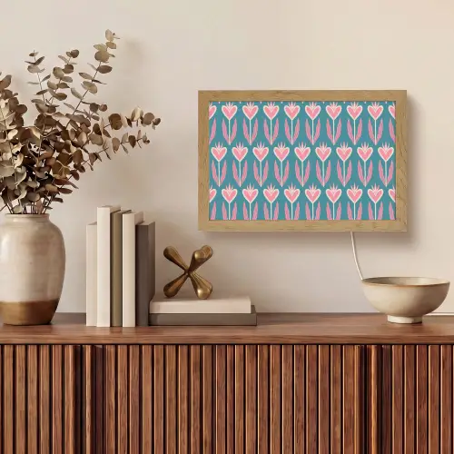 Blauw - Retro - Patroon - Hartjes Light Box met kabel (Tafellamp) klein 924 -sfeer2