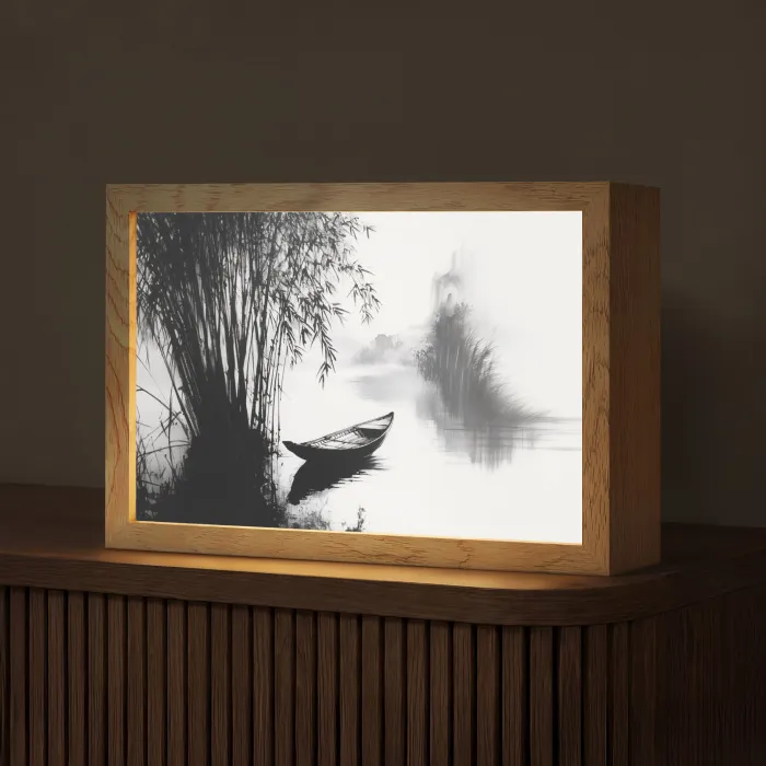 Boot - Rivier - Bamboe - Wit Light Box met kabel (Tafellamp) klein -z3d_website