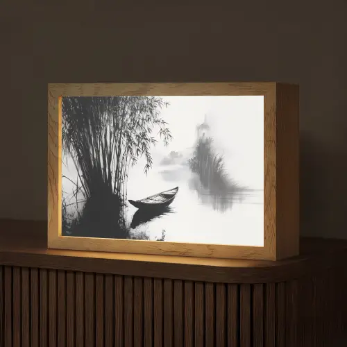 Boot - Rivier - Bamboe - Wit Light Box met kabel (Tafellamp) klein -z3d_website