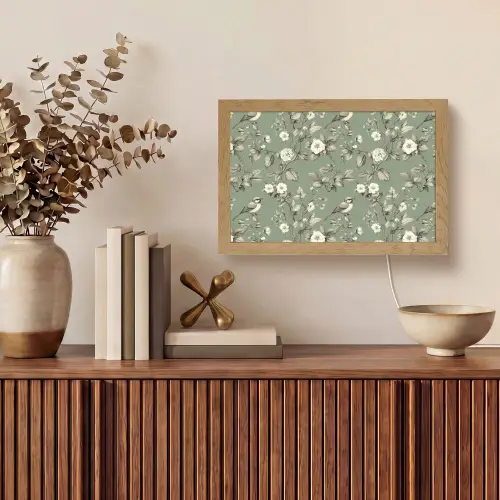 Botanisch - Vogels - Groen Light Box met kabel (Tafellamp) klein 924 -sfeer2