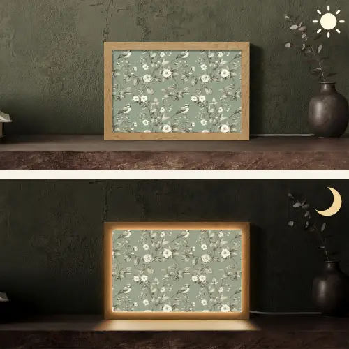 Botanisch - Vogels - Groen Light Box met kabel (Tafellamp) klein 924 -sfeer3