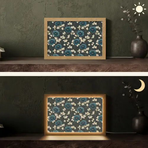Botanisch - Bloemen - Blauw Light Box met kabel (Tafellamp) klein 924 -sfeer3