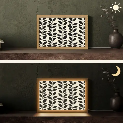 Botanisch - Dessin - Zwart - Beige Light Box met kabel (Tafellamp) klein 924 -sfeer3