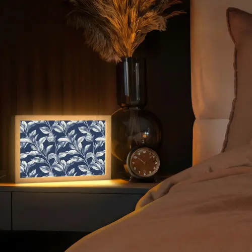 Botanisch - Patroon - Blauw Light Box met kabel (Tafellamp) klein 924 -sfeer1