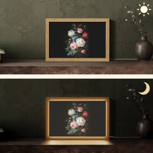 Boeket - Kleurrijk - Klassiek Light Box met kabel (Tafellamp) klein -sfeer3