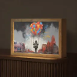 Jongen - Ballonnen - Gebouwen - Kunst Light Box met kabel (Tafellamp) klein -z3d_website