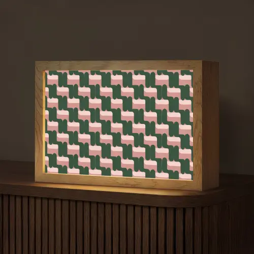Vlechtpatroon - Groen - Roze - Geometrisch Light Box met kabel (Tafellamp) klein 924 -z3d_website