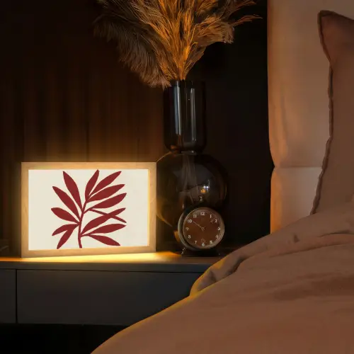 Tak - Bladeren - Rood Light Box met kabel (Tafellamp) klein -sfeer1