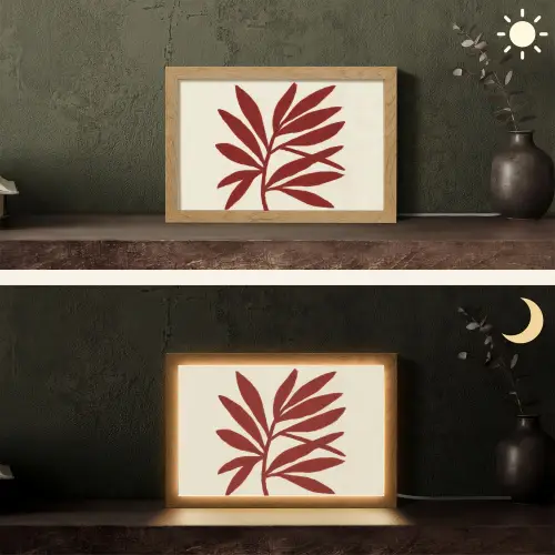 Tak - Bladeren - Rood Light Box met kabel (Tafellamp) klein -sfeer3