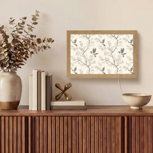 Takken - Vogels - Beige Light Box met kabel (Tafellamp) klein 924 -sfeer2