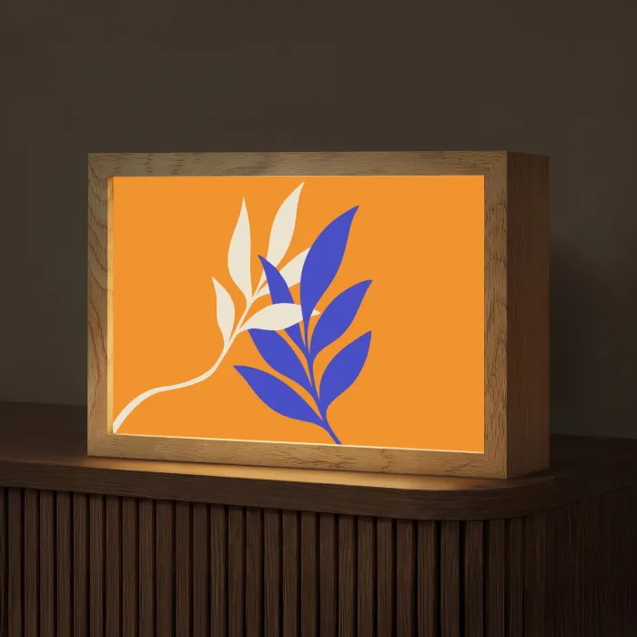 Takken - Bladeren - Minimalistisch - Blauw Light Box met kabel (Tafellamp) klein -z3d_website