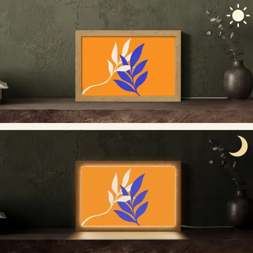 Takken - Bladeren - Minimalistisch - Blauw Light Box met kabel (Tafellamp) klein -sfeer3