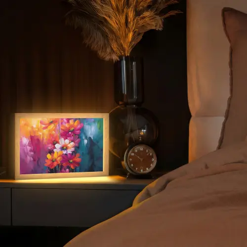 Felle bloemen - Dynamisch - Levendig Light Box met kabel (Tafellamp) klein -sfeer1