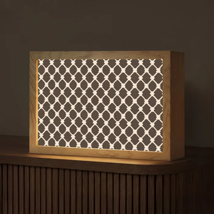 Bruin - Ruitpatroon - Geometrisch Light Box met kabel (Tafellamp) klein 924 -z3d_website