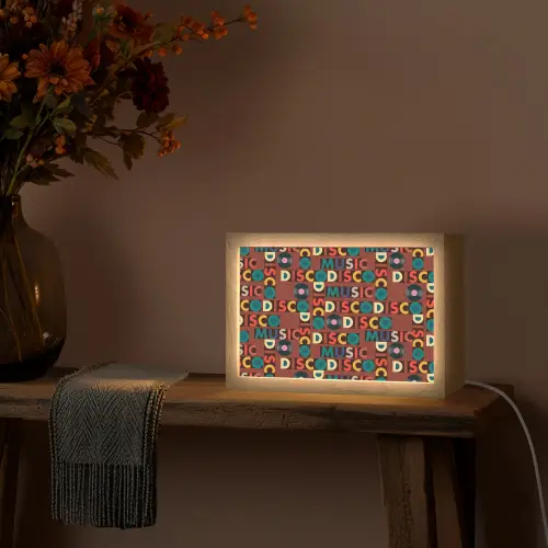 Bruin - Retro - Disco - Patroon Light Box met kabel (Tafellamp) klein 924 -sfeer4