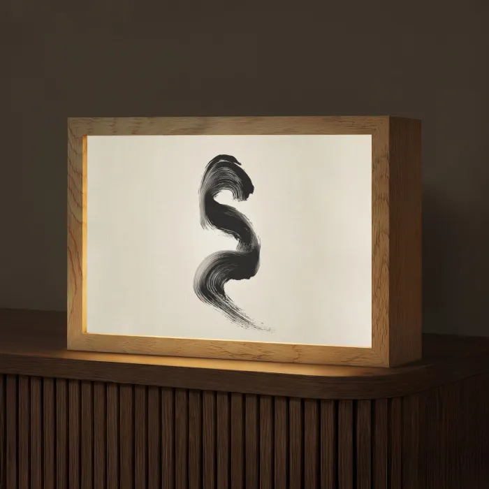 Penseelstreek - Zwart - Minimalistisch Light Box met kabel (Tafellamp) klein -z3d_website