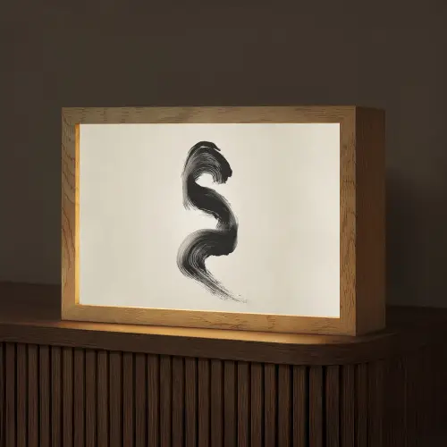Penseelstreek - Zwart - Minimalistisch Light Box met kabel (Tafellamp) klein -z3d_website