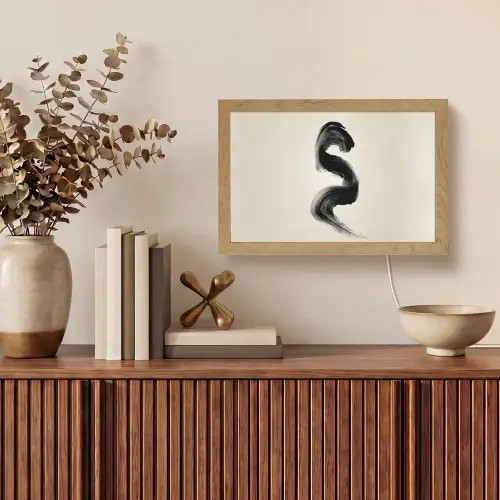 Penseelstreek - Zwart - Minimalistisch Light Box met kabel (Tafellamp) klein -sfeer2