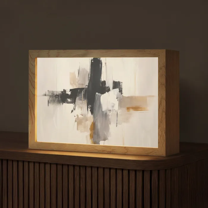 Penseelstreken - Ruw - Abstract - Beige Light Box met kabel (Tafellamp) klein -z3d_website