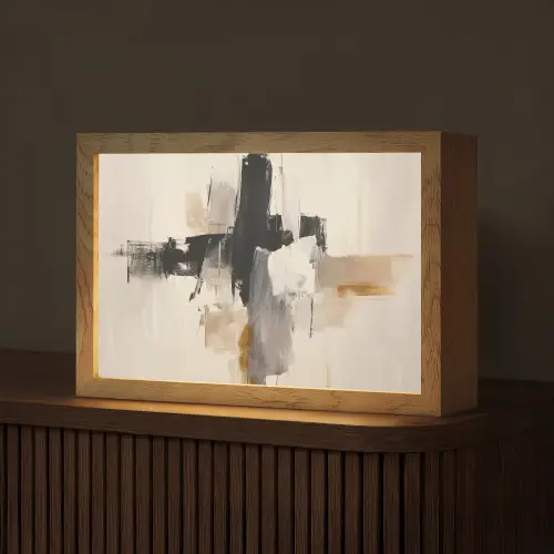 Penseelstreken - Ruw - Abstract - Beige Light Box met kabel (Tafellamp) klein -z3d_website