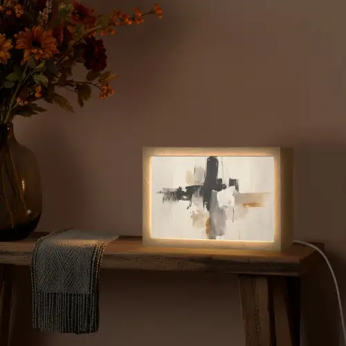 Penseelstreken - Ruw - Abstract - Beige Light Box met kabel (Tafellamp) klein -sfeer4
