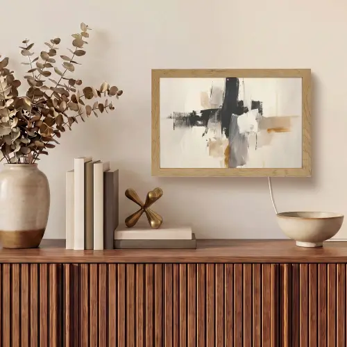 Penseelstreken - Ruw - Abstract - Beige Light Box met kabel (Tafellamp) klein -sfeer2