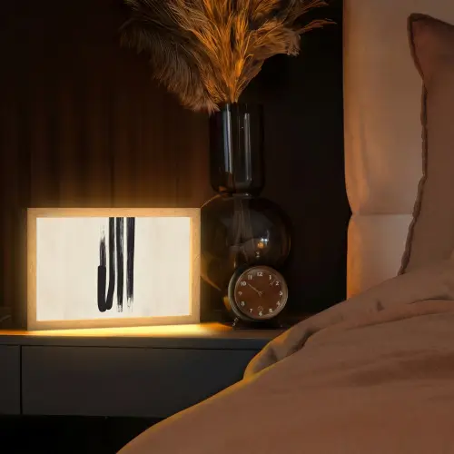 Penseelstreken - Verticaal - Zwart Light Box met kabel (Tafellamp) klein -sfeer1