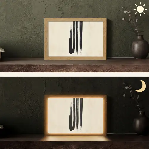Penseelstreken - Verticaal - Zwart Light Box met kabel (Tafellamp) klein -sfeer3