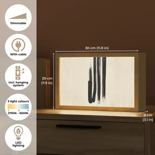 Penseelstreken - Verticaal - Zwart Light Box met kabel (Tafellamp) klein -USP_EN