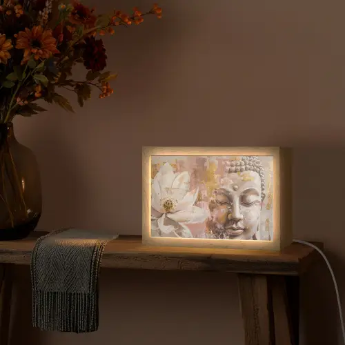 Buddha - Bloem - Goud - Roze - Abstract Light Box met kabel (Tafellamp) klein -sfeer4