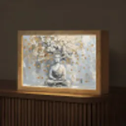 Boeddha - Bloemen - Boom - Goud - Modern Light Box met kabel (Tafellamp) klein -z3d_website