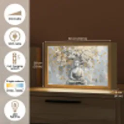 Boeddha - Bloemen - Boom - Goud - Modern Light Box met kabel (Tafellamp) klein -USP_EN