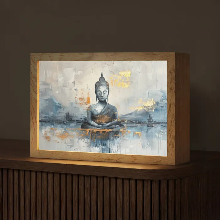 Buddha - Goud - Abstract - Modern Light Box met kabel (Tafellamp) klein -z3d_website