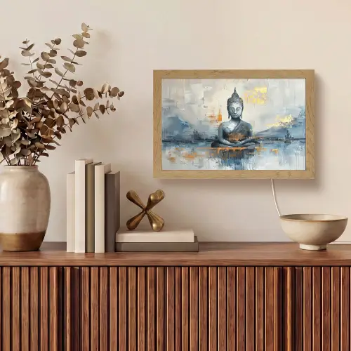 Buddha - Goud - Abstract - Modern Light Box met kabel (Tafellamp) klein -sfeer2