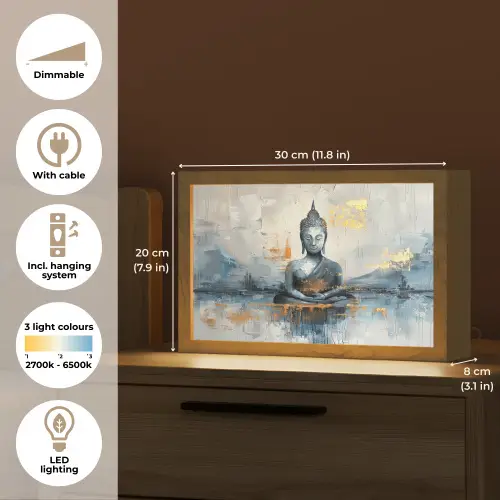 Buddha - Goud - Abstract - Modern Light Box met kabel (Tafellamp) klein -USP_EN