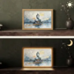 Buddha - Goud - Abstract - Modern Light Box met kabel (Tafellamp) klein -sfeer3
