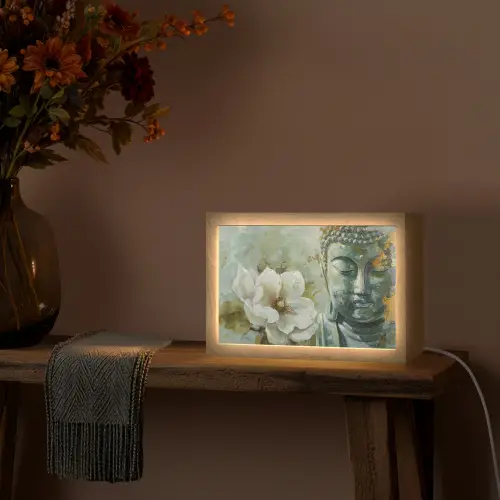Boeddha - Groen - Lotusbloem - Wit Light Box met kabel (Tafellamp) klein -sfeer4