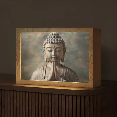 Boedha - Beeld - Bruin - Rust Light Box met kabel (Tafellamp) klein -z3d_website